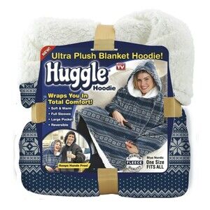 Huggle Blanket Hoodie, Ultra Plush, Unisex Wearable Blanket, Blue Nordic